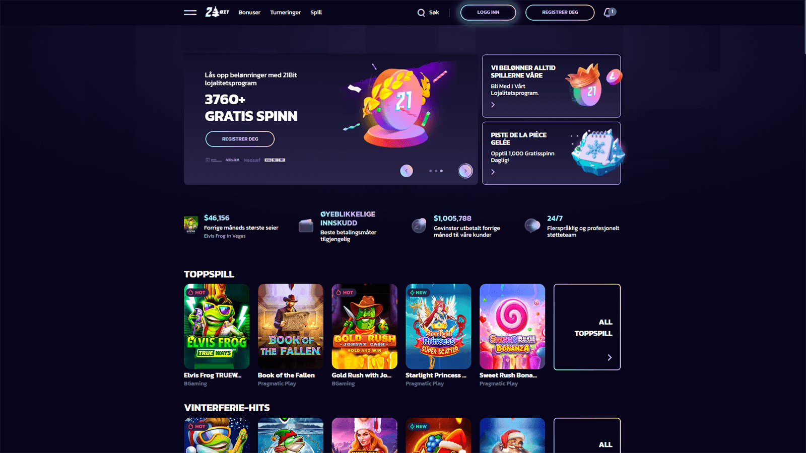 21Bit Casino hjemmeside i Norge 