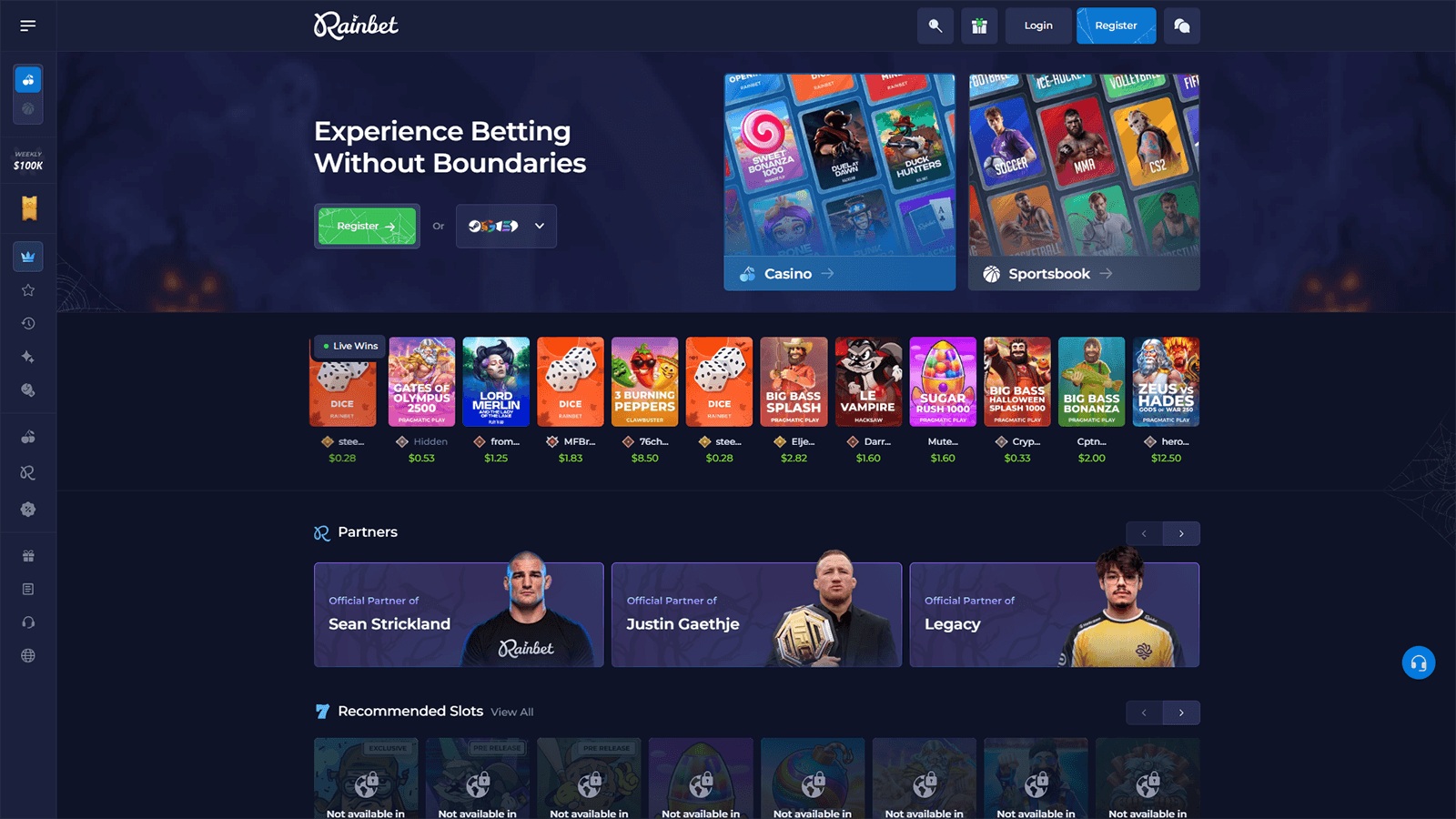 Hjemmeside for Rainbet Casino i Norge