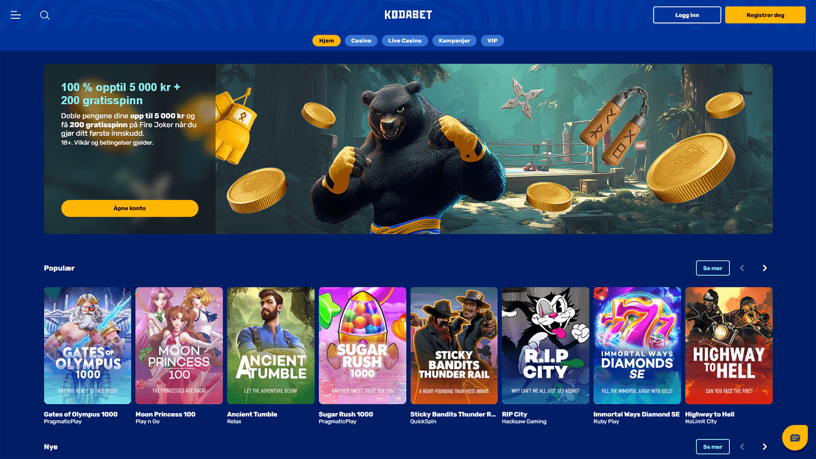 Kodabet casino hjemmeside i Norge