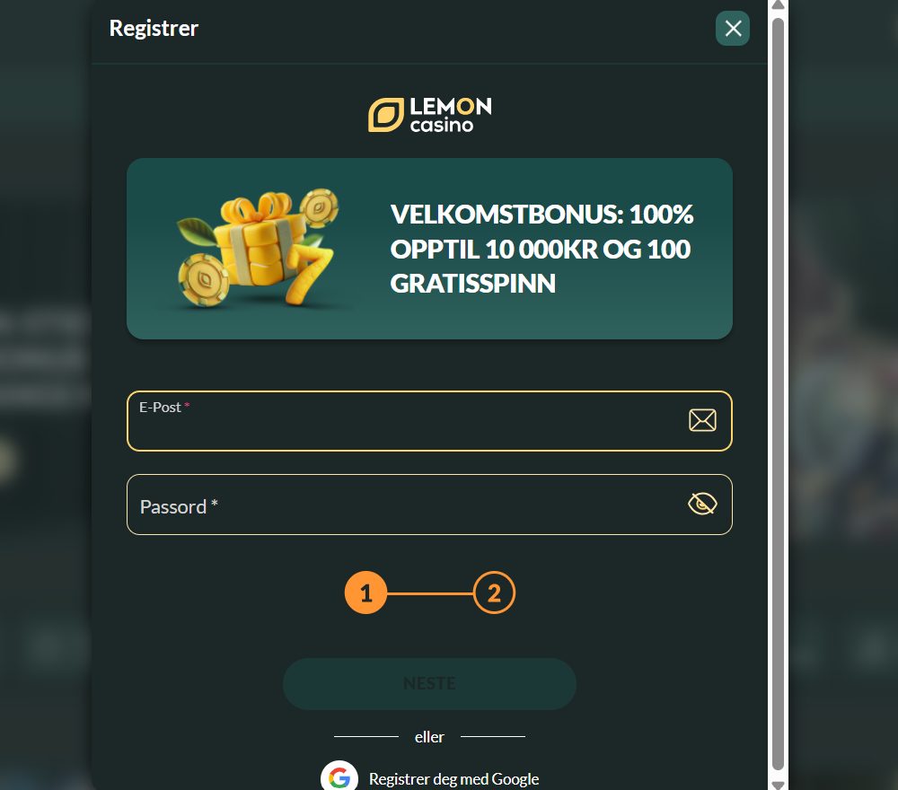 Lemon Casino Registration Form 