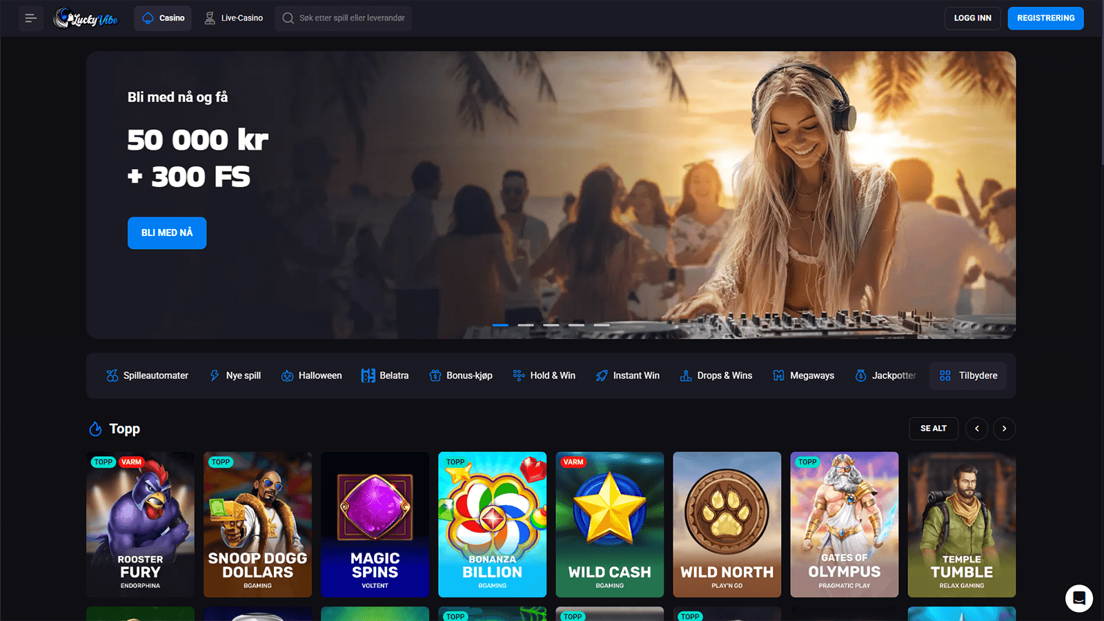 LuckyVibe Casino hjemmeside i Norge