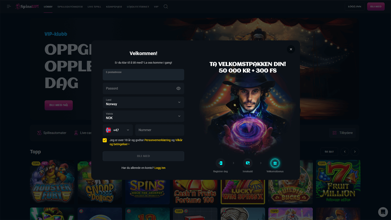 Registreringsprosess for SpinsUp Casino