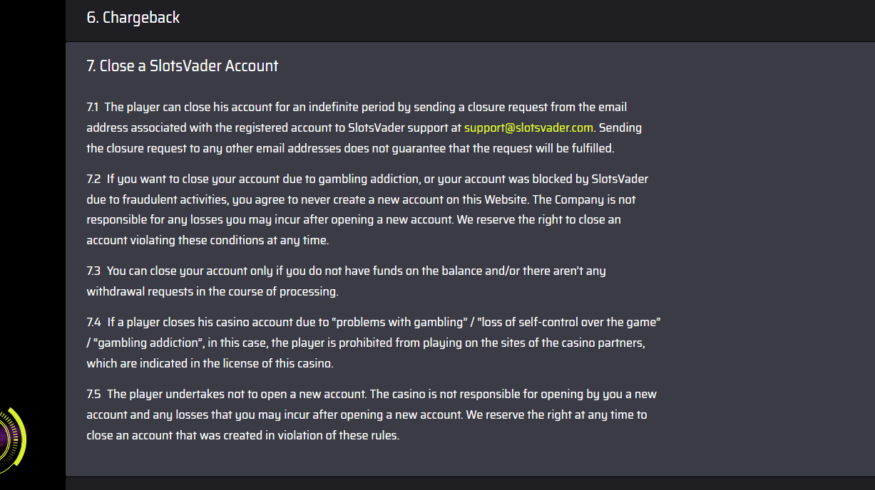 SlotsVader How to delete account 