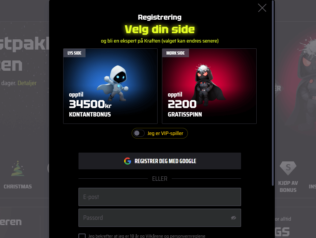 SlotsVader Registration Form 