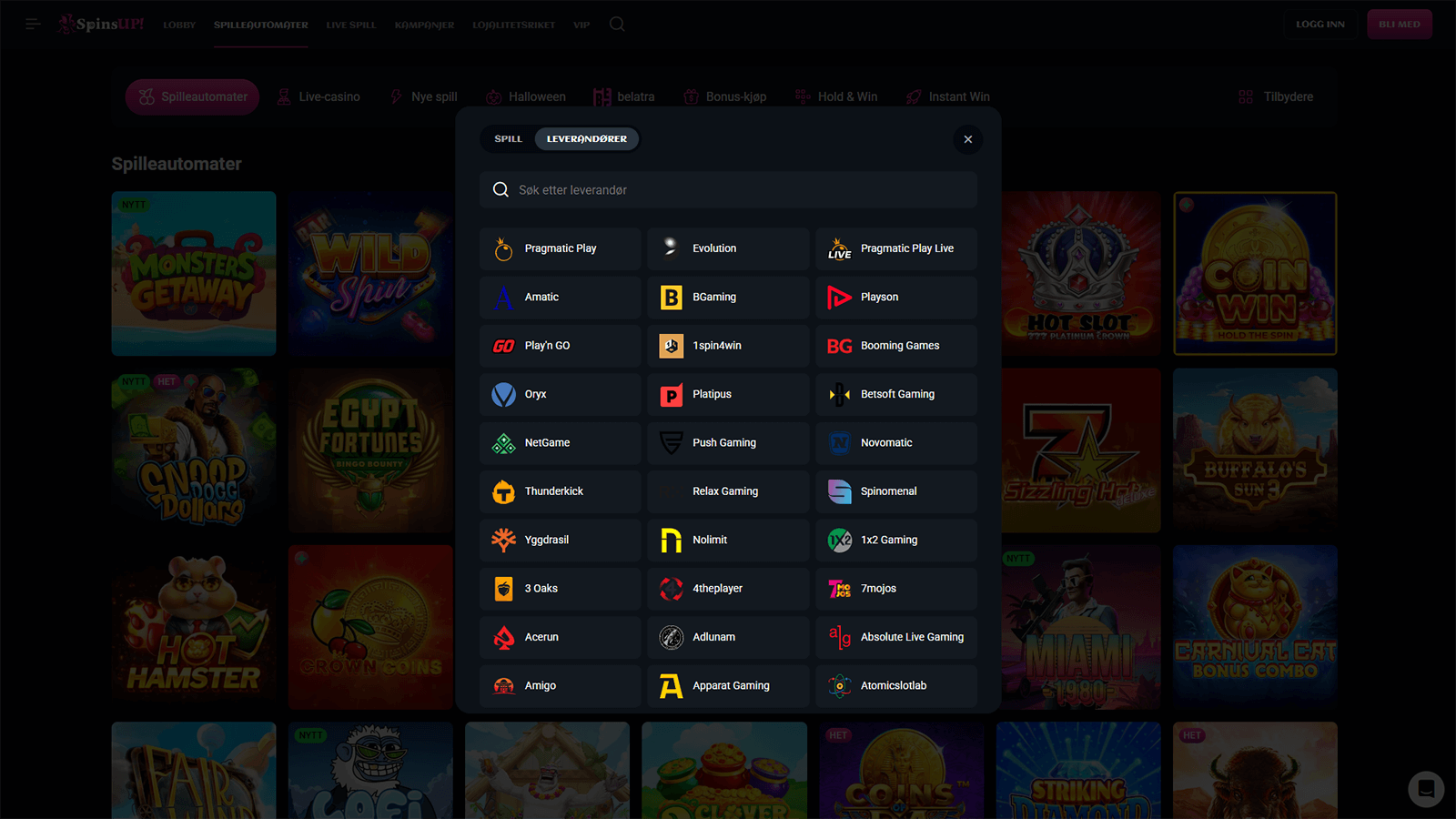 Spillleverandorer hos SpinsUp Casino