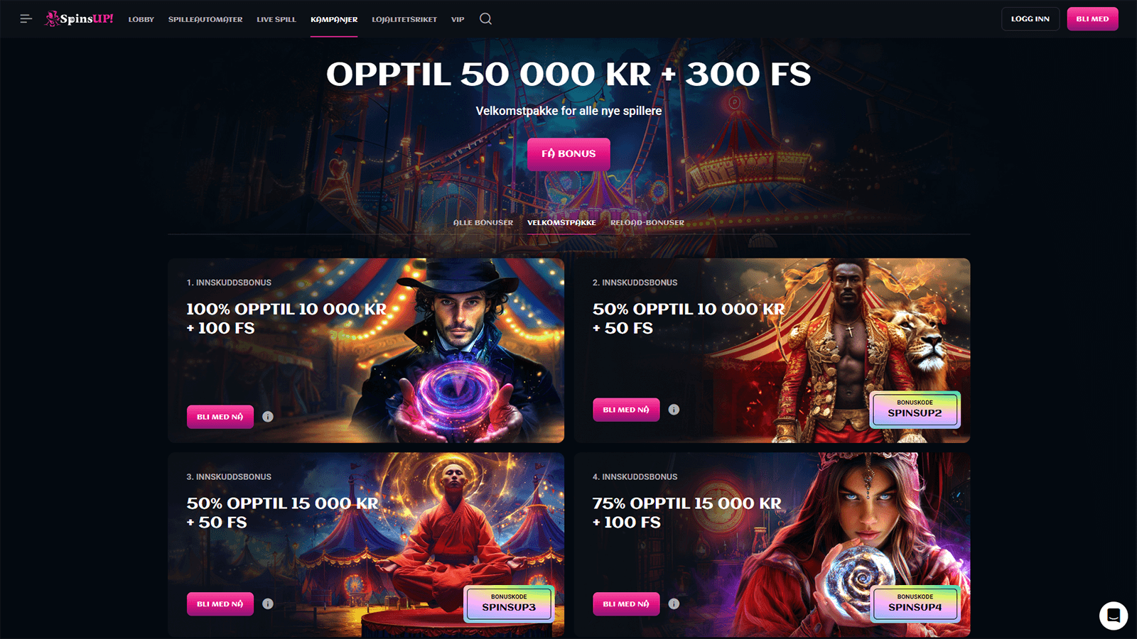 SpinsUp Casino Velkomstbonus