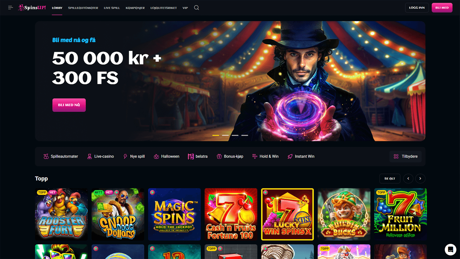 SpinsUp Casino hjemmeside i Norge