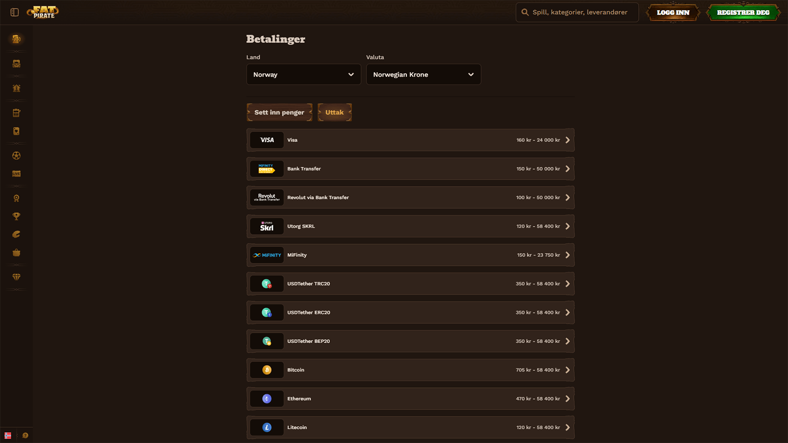 Uttaksmetoder hos FatPirate Casino