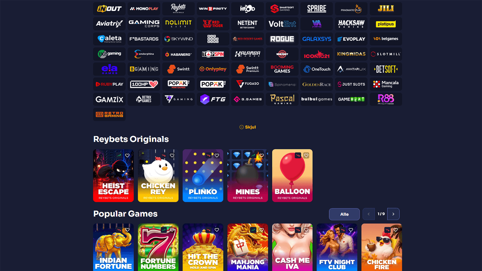 Utvalg av casinospill hos Reybets i Norge 