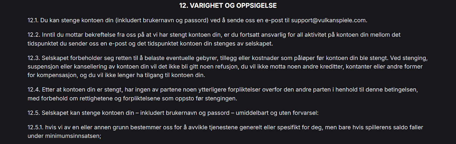 VulkanSpiele How to delete account