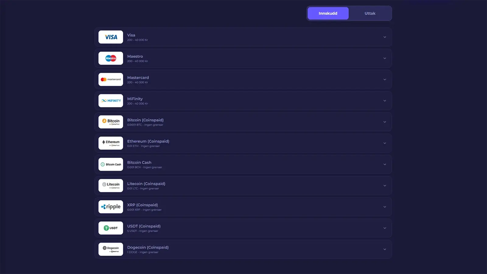 Axecasino Betalingsmetoder i Norge 