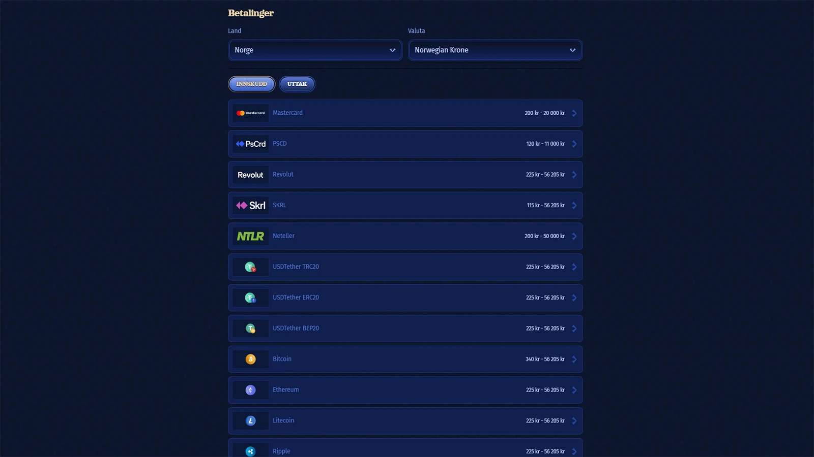Betalingsmetoder hos Casombie Casino i Norge 
