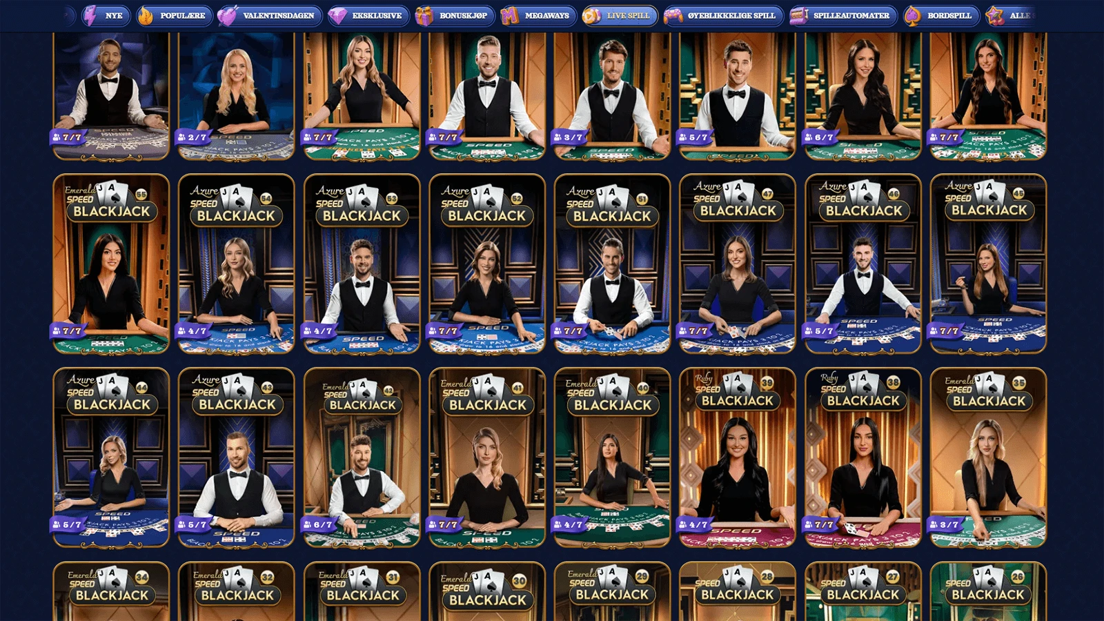 Casombie Casino Live Blackjack utvalg i Norge 