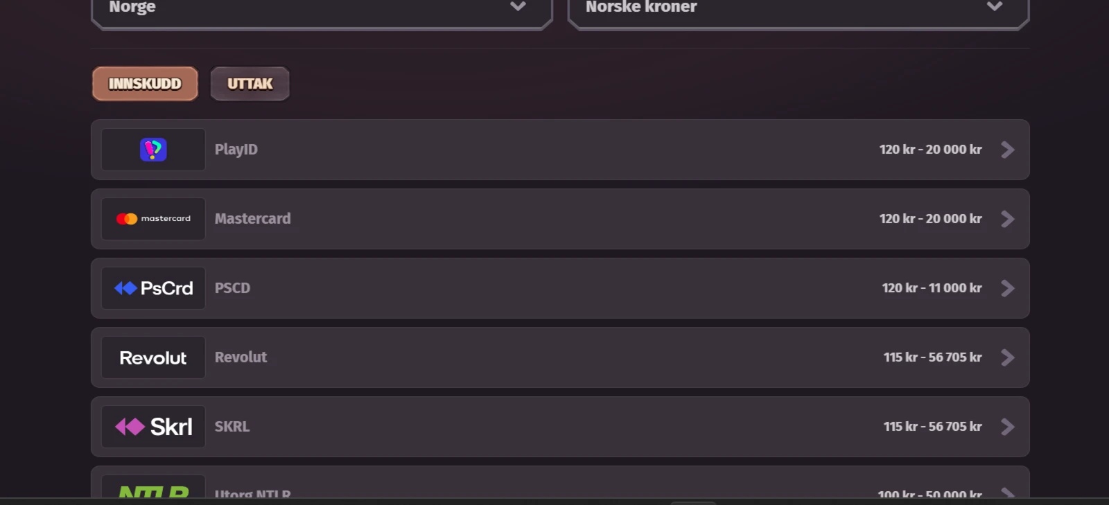 Dragonia Betalingsmetoder 