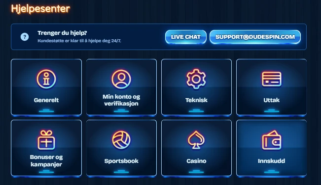 DudeSpin Hjelpesenter