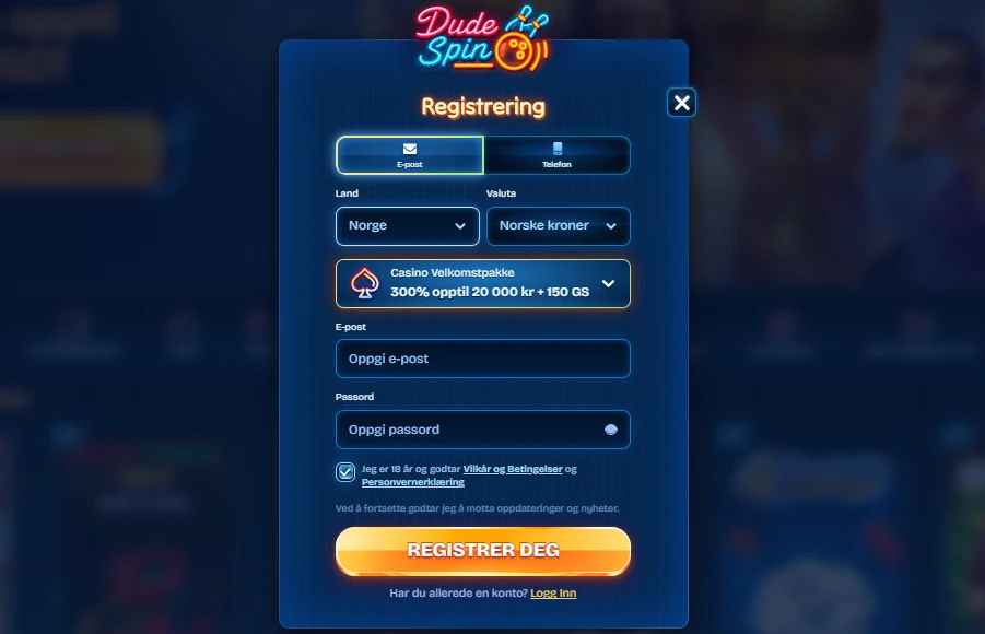 DudeSpin Registreringsprosess