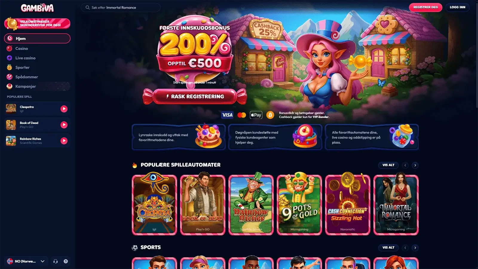 Gambiva Casino hjemmeside i Norge