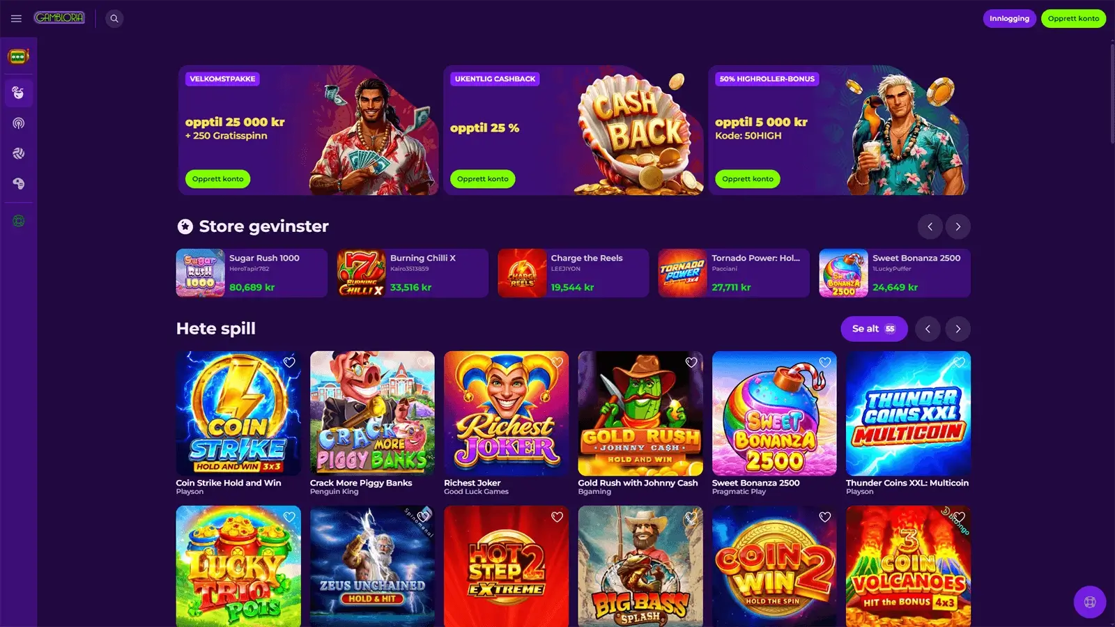 Gambloria Casino Hjemmeside i Norge