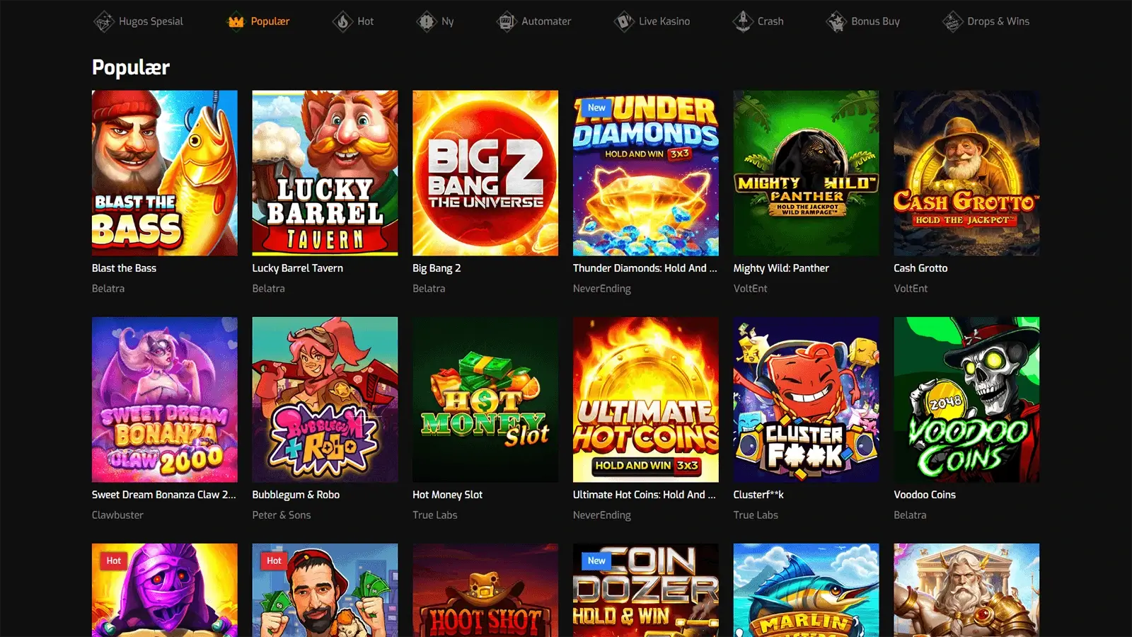 Hugo Casino spillutvalg i Norge 
