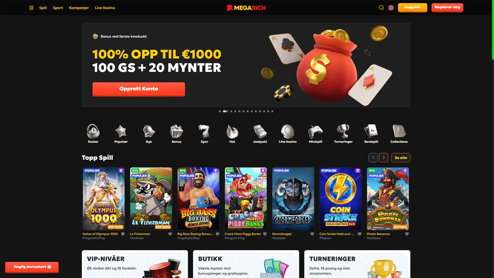 MegaRich Casino hjemmeside i Norge 