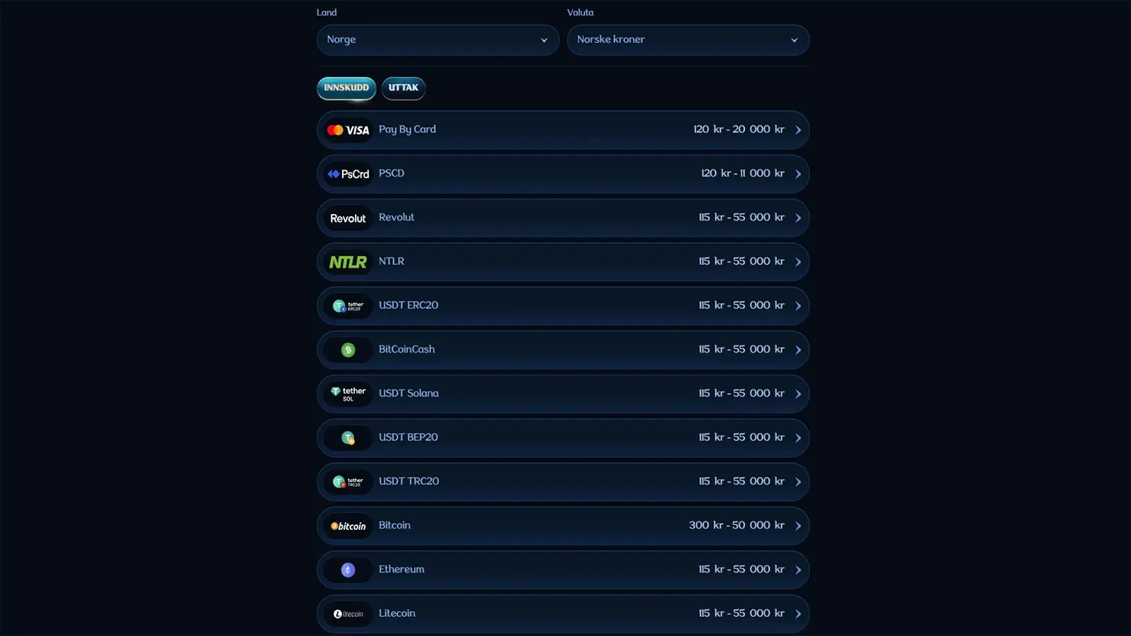 Millioner Casino Betalingsmetoder i Norge 