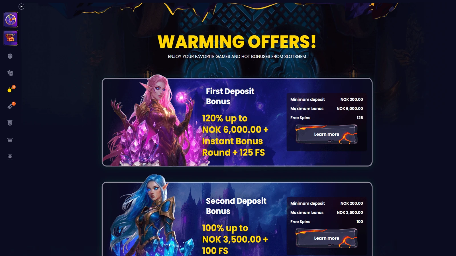 Slotsgem Casino Velkomsttilbud i Norge 