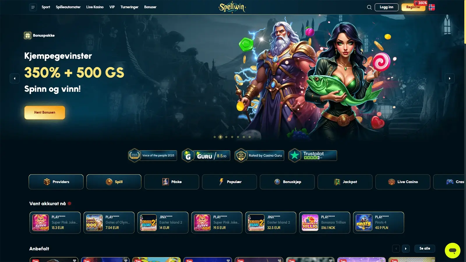 SpellWin Casino hjemmeside i Norge 