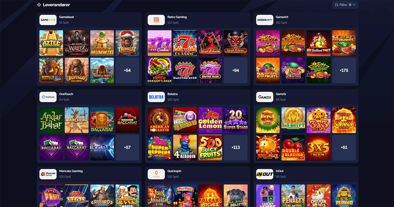 Spillleverand&oslash;rer hos Goldbet Casino i Norge 