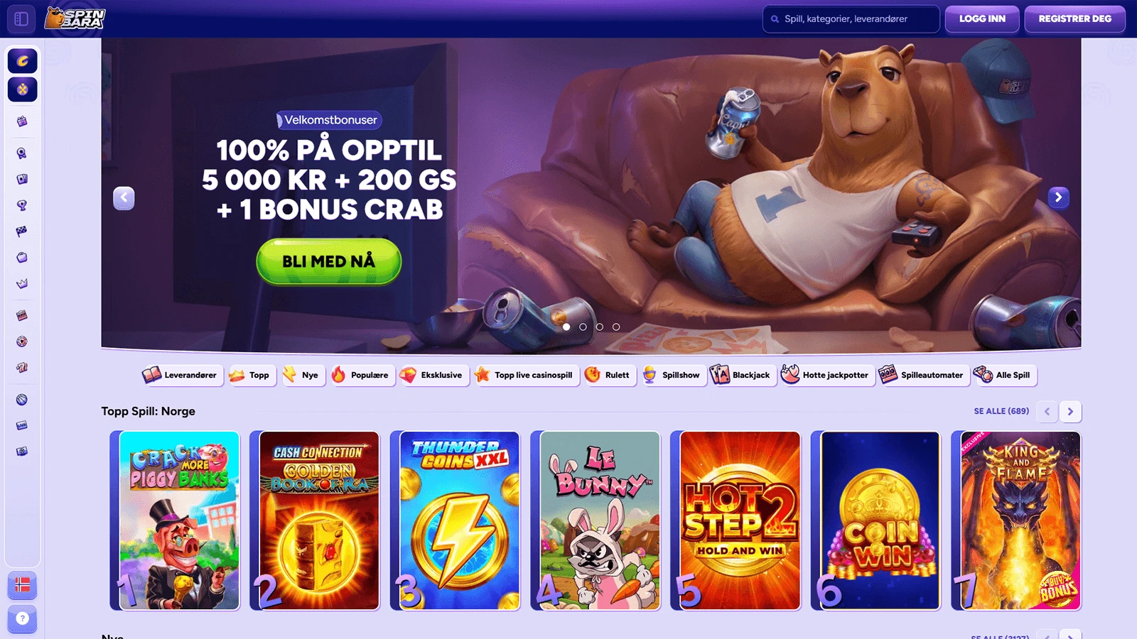SpinBara Casino hjemmeside i Norge 
