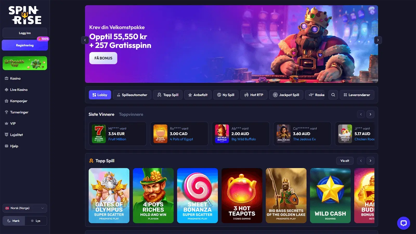 Spinrise Casino hjemmeside i Norge 