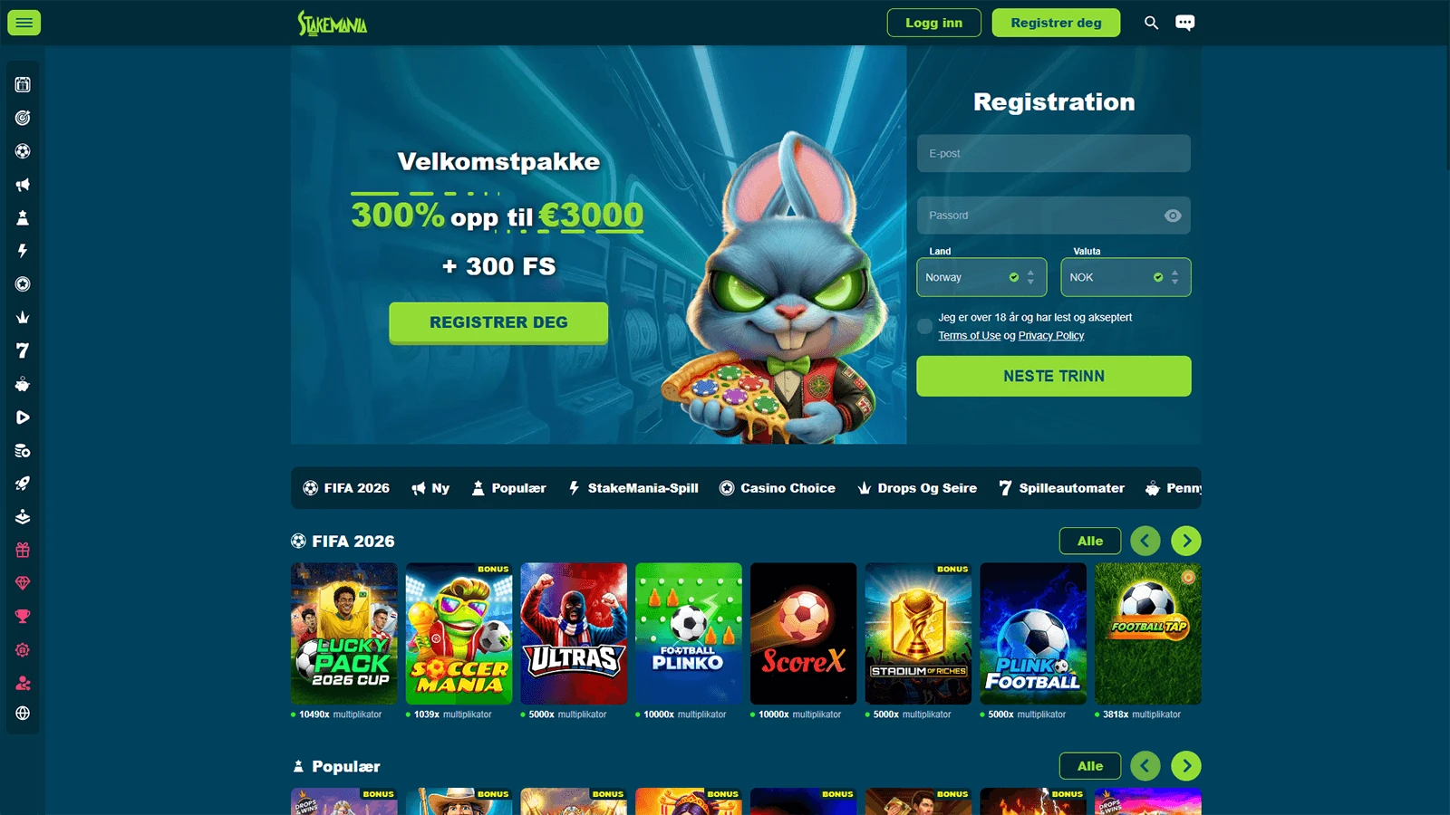 Stakemania Casino hjemmeside i Norge 