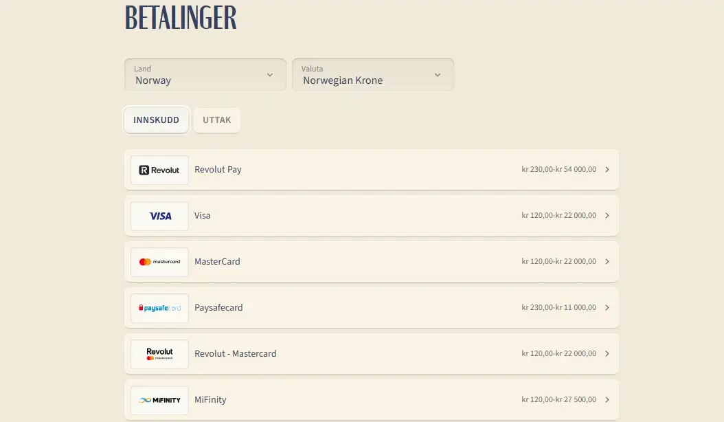 VipLuck Betalinger