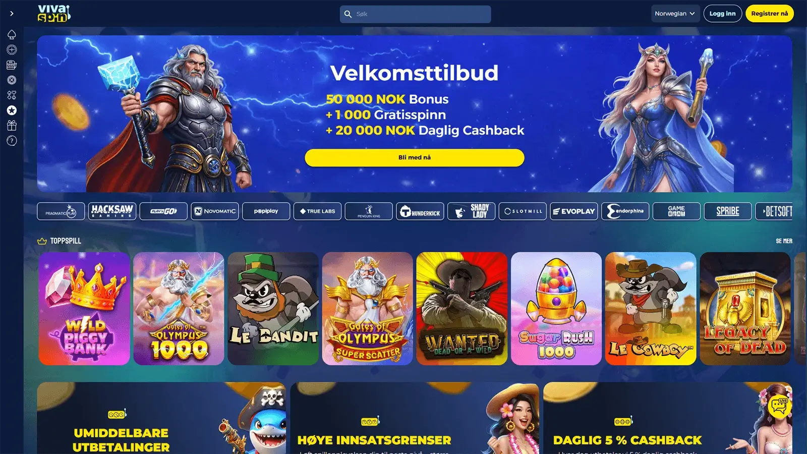 VivaSpin Casino hjemmeside i Norge 